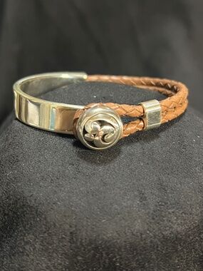 Brighton brown leather braided and silver bracelet